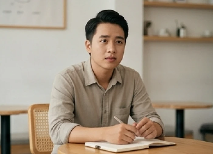 Thanh niên trẻ đang suy tư trước một quyết định quan trọng, thể hiện sự do dự của đặc điểm người tuổi Quý Mùi