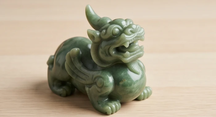Tượng tỳ hưu thiên lộc một sừng miệng rộng bụng to mông nở nang bằng đá cẩm thạch xanh