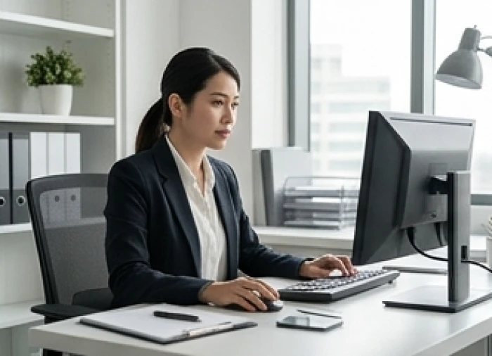 Nữ nhân viên văn phòng tuổi Thân linh hoạt xử lý công việc với tư duy logic nhạy bén trên máy tính