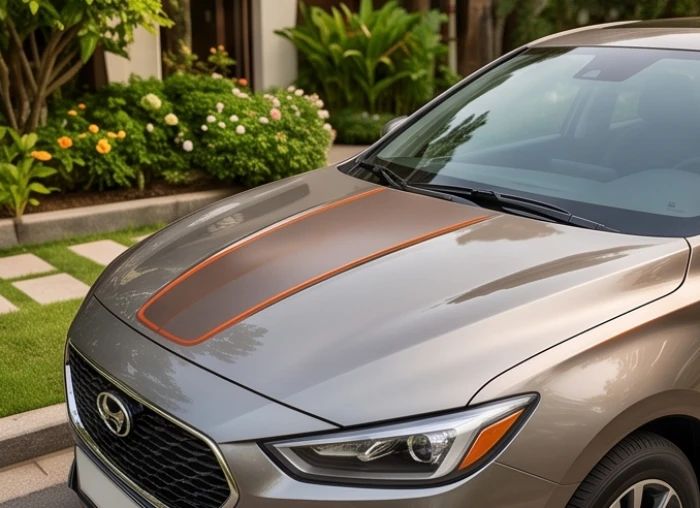 Ngoại thất xe ô tô được dán điểm xuyết decal thể thao màu cam cháy theo quy tắc màu phong thủy tuổi Mậu Tý 1948