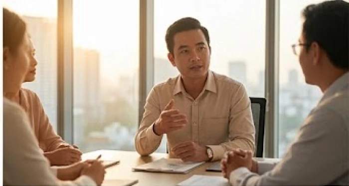 Sếp nam tuổi Mùi đang vạch ra ranh giới công việc rõ ràng trong một cuộc họp nhóm mang tính dân chủ