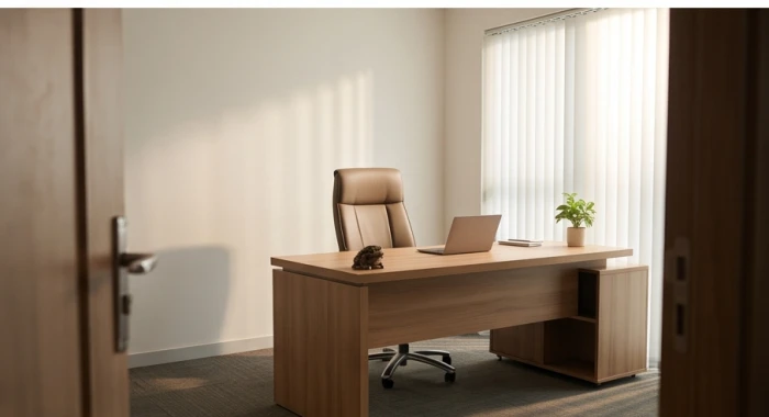 Bố trí bàn làm việc văn phòng lệch góc 45 độ so với cửa chính giúp tụ khí và tăng cường sự tập trung