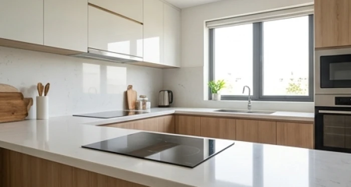 Không gian bếp tiện nghi với bếp nấu đặt tại phương hung quay về hướng cát nhằm thiêu rụi năng lượng xấu