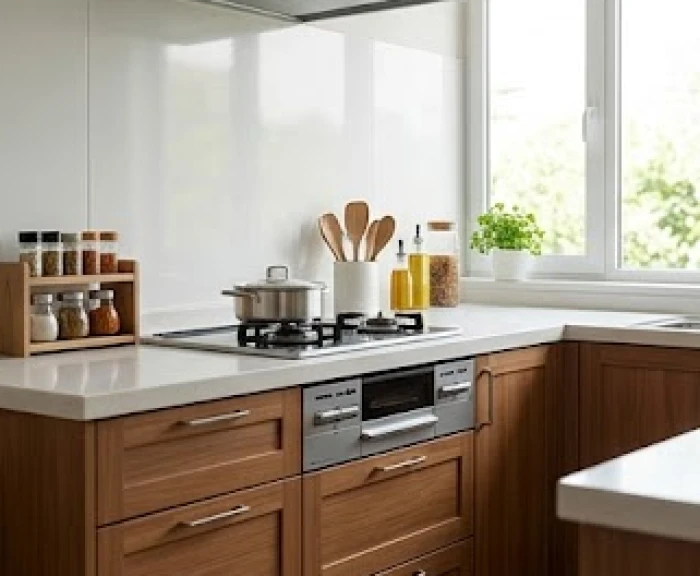 Gian bếp hiện đại ngăn nắp với bếp nấu xoay hướng Đông Nam giúp trấn áp sát khí và đón vượng khí