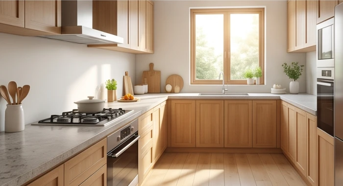 Gian bếp hiện đại thoáng mát được bố trí theo nguyên tắc tọa hung hướng cát cho gia chủ