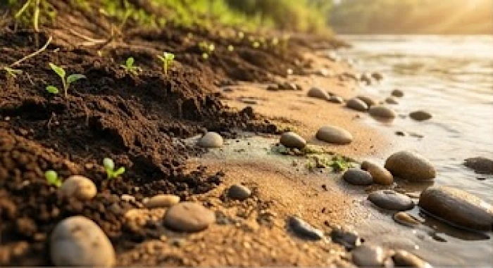 Vùng đất bãi bồi ven sông thể hiện đặc tính tơi xốp và linh hoạt của nạp âm Sa Trung Thổ trong tự nhiên