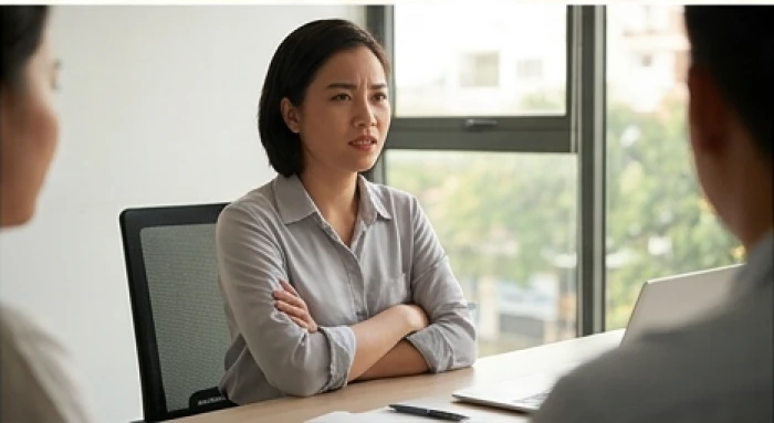 Khoanh tay và nhìn chằm chằm là biểu hiện hình thể cho thấy cơ chế tự vệ đang được kích hoạt mạnh mẽ