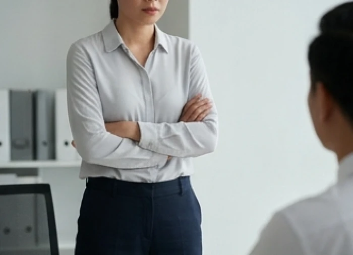 Đồng nghiệp khoanh tay và giữ khoảng cách vật lý thể hiện dấu hiệu bất mãn ngầm cần được nhận diện