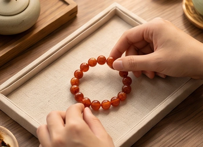 Người đeo đếm cẩn thận từng hạt trên chuỗi vòng mười tám hạt để rơi vào cung Lão
