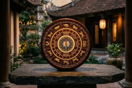 La bàn phong thủy cổ đại khắc biểu tượng 12 con giáp giúp người xem giải đáp khái niệm địa chi là gì