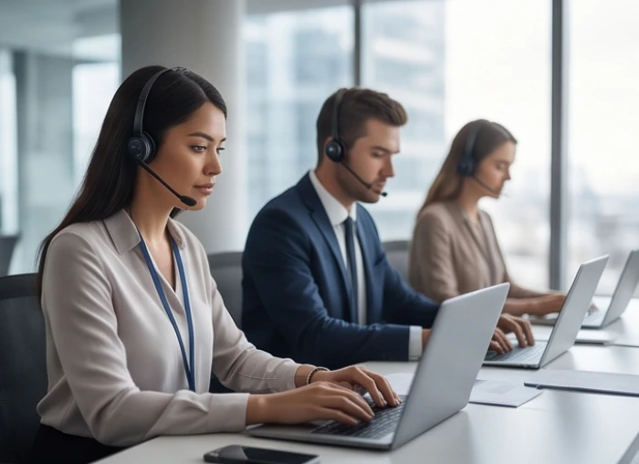 Đội ngũ tư vấn viên đang tương tác trực tuyến với người dùng tại bộ phận hỗ trợ khách hàng của công ty