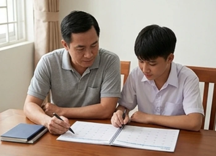 Phụ huynh cùng học sinh Canh Dần xem lịch học tập và lên kế hoạch sinh hoạt cho bốn quý năm 2026