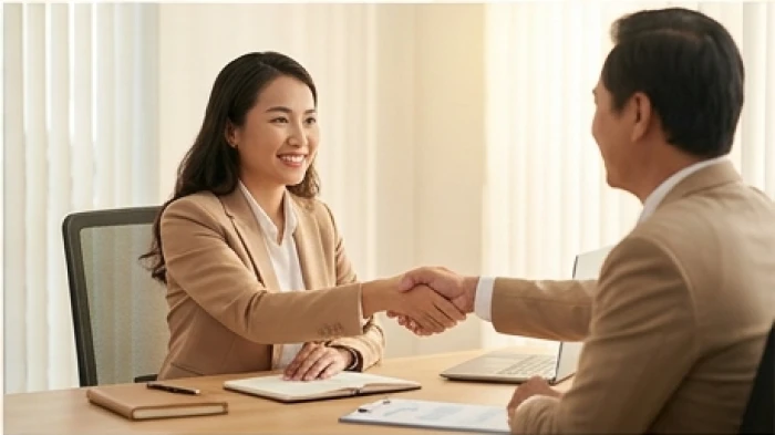 Nữ doanh nhân thành đạt ký kết hợp đồng hợp tác quan trọng trong văn phòng bài trí hướng Tây Bắc cát lợi