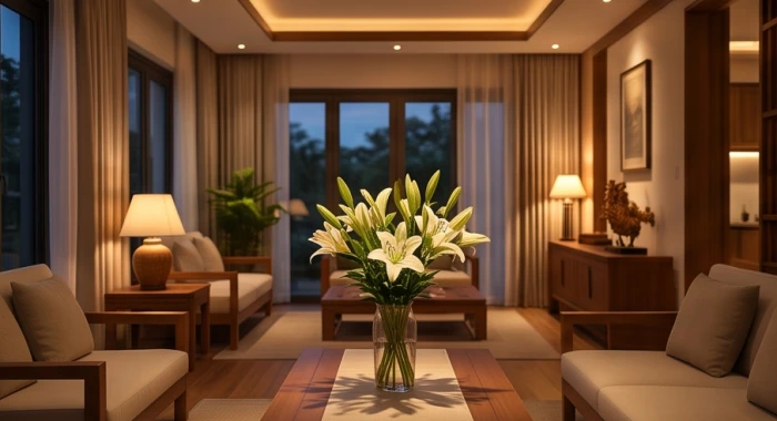 Không gian phòng sinh hoạt chung ấm cúng thể hiện sự hòa hợp gia đạo cho người tuổi Đinh Dậu 1957