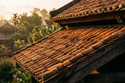 Không gian kiến trúc phong thủy giải đáp đinh hợi 1947 mệnh gì với ngói âm dương và tông màu đỏ ấm áp
