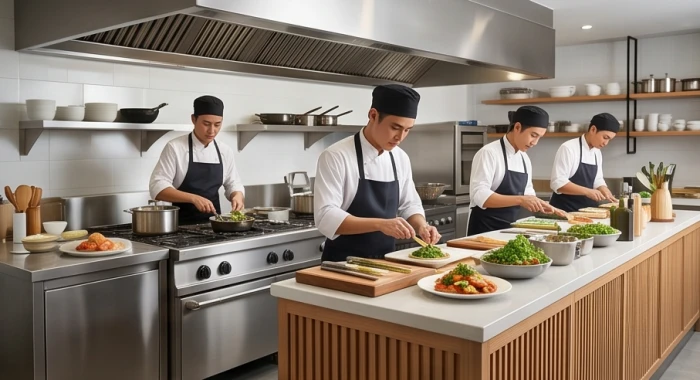 Không gian nhà hàng sang trọng với đội ngũ nhân viên chuyên nghiệp minh họa kinh doanh dịch vụ của Đinh Mão