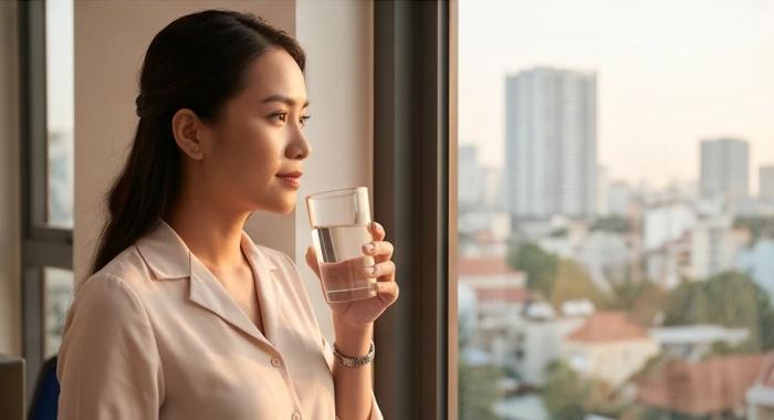Người Đinh Sửu 1997 uống nước và nghỉ ngơi 10 phút để kiểm soát cảm xúc khi tranh luận căng thẳng tại văn phòng