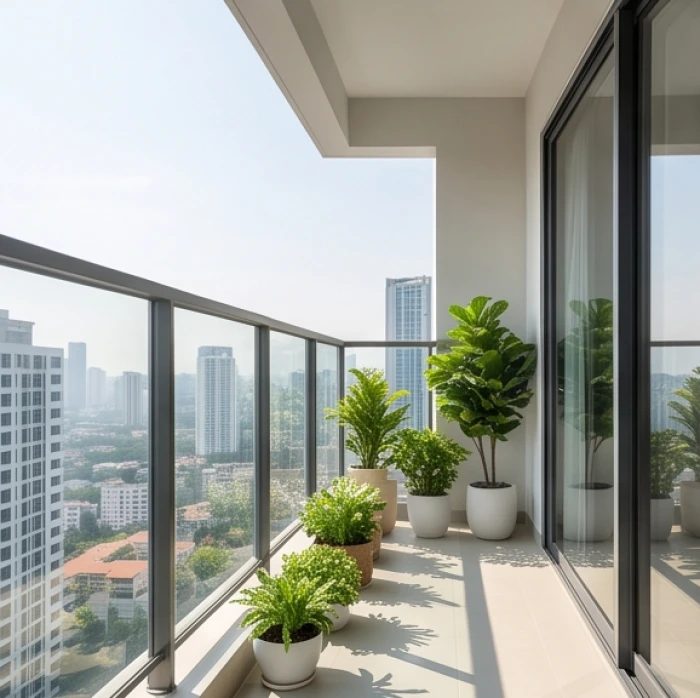 Khoảng ban công kính rộng thoáng tầng cao chung cư là mặt đón thiên khí chính khi định vị hướng nhà