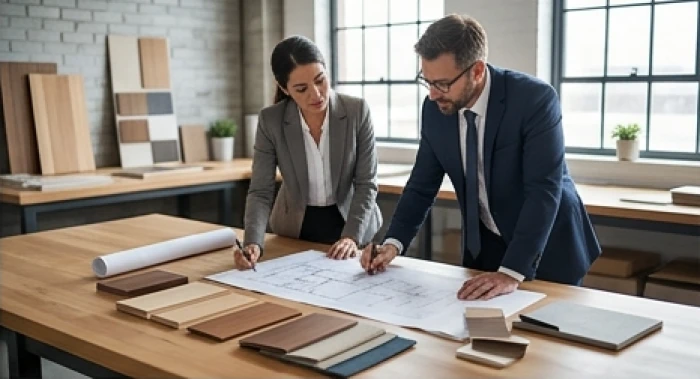 Buổi làm việc chuyên nghiệp giữa đối tác hợp mệnh thảo luận dự án nội thất gỗ mang lại cát lợi cho tân mão 2011