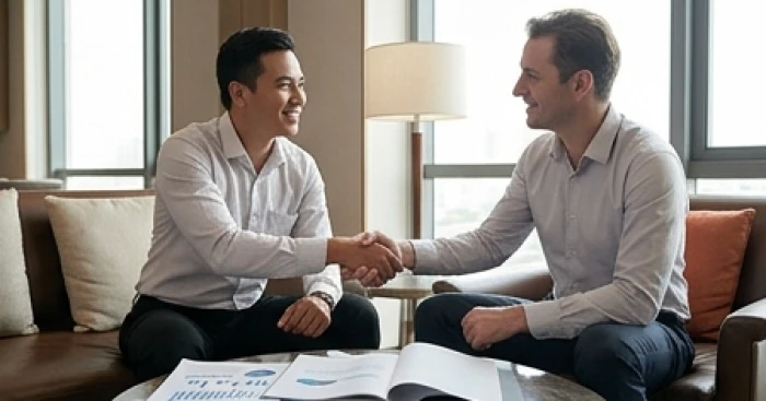 Cuộc trao đổi hợp tác ăn ý giữa doanh nhân tuổi dần và đối tác tam hợp tại phòng hội nghị sang trọng