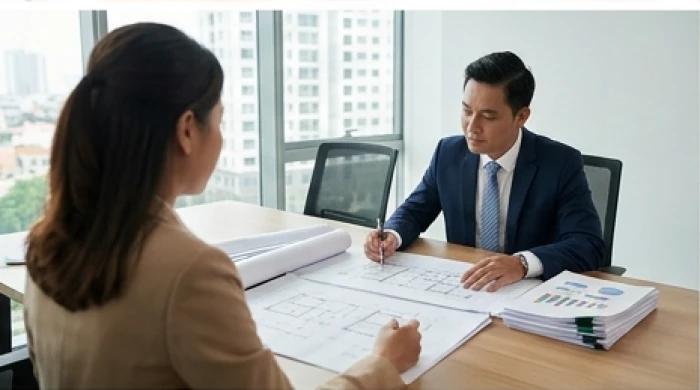 Cộng sự nam nữ Đinh Mão cùng phân tích hồ sơ dự án công nghệ và bất động sản theo hướng cung phi ngũ hành