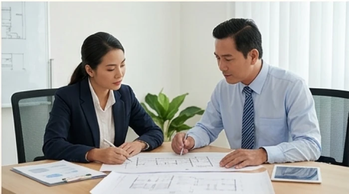 Buổi thảo luận công việc hợp tác cởi mở và chuyên nghiệp giữa hai nữ doanh nhân trong phòng họp hiện đại