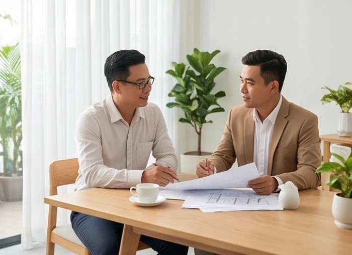 Buổi trò chuyện công việc thuận lợi giữa những đối tác kinh doanh hợp mệnh trên bàn trà