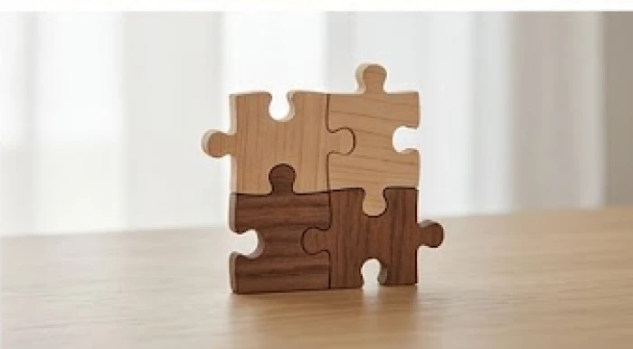 Ba mảnh ghép mộc mạc khớp vào nhau biểu thị cho sự kết hợp của tam hợp Hợi Mão Mùi