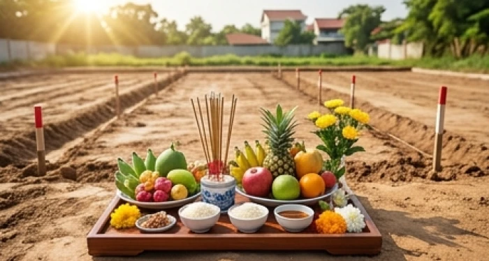 Gia chủ làm lễ động thổ khởi công xây dựng ngôi nhà mới trong năm hợp tuổi để mong bình an