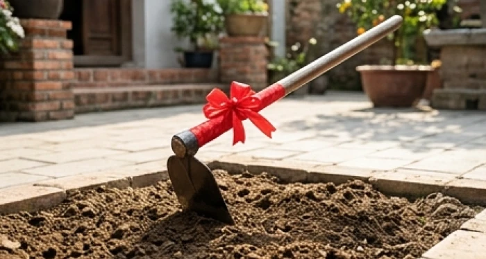 Nghi thức cuốc nhát đất đầu tiên tại cung cát lành trong lễ mượn tuổi động thổ làm nhà tân mão 1951