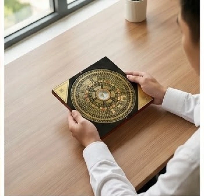 Sử dụng la bàn chuyên dụng để xác định hướng bàn làm việc hợp tuổi hợi tại văn phòng