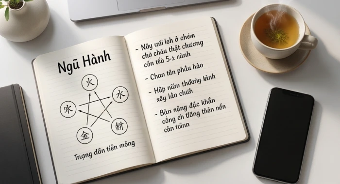 Bảng ghi chép ngũ hành nạp âm cùng các con số tương sinh tương khắc cho ngũ hành tuổi tỵ trên sổ tay