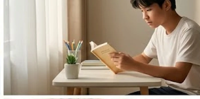 Một học sinh tự học tại bàn riêng để giữ không gian cá nhân yên tĩnh và tập trung