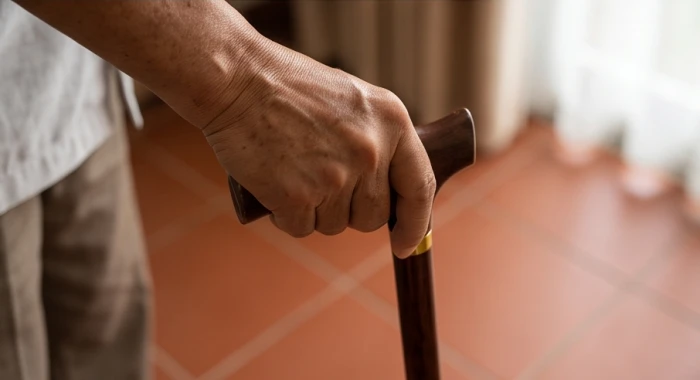 Gậy chống chuyên dụng với đế cao su bám sàn tốt giúp cụ ông di chuyển an toàn trong nhà
