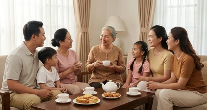 Khung cảnh ấm áp khi người bà tuổi Kỷ Sửu quây quần trò chuyện vui vẻ bên con cháu hiếu thảo