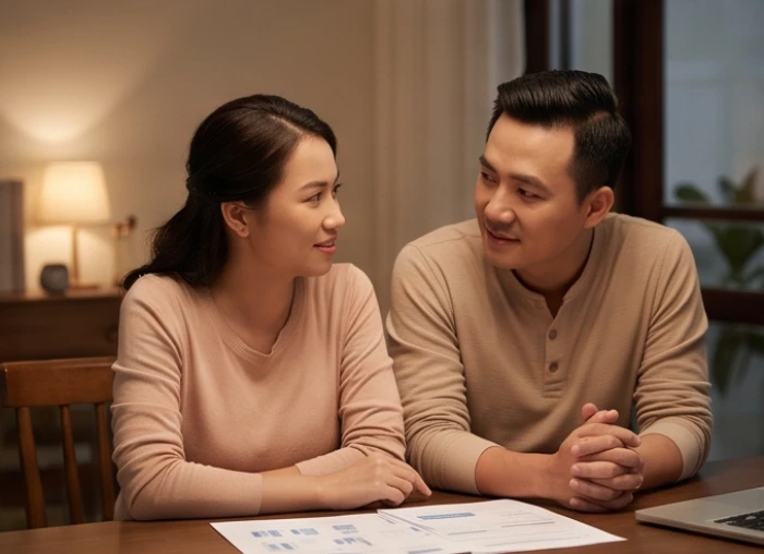 Vợ chồng tuổi Tuất chia sẻ và thống nhất kế hoạch tài chính gia đình trong giai đoạn trung vận