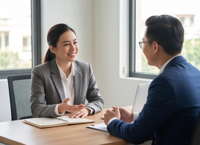 Nhân viên văn phòng thảo luận hòa nhã giúp môi trường làm việc thoải mái và gắn kết
