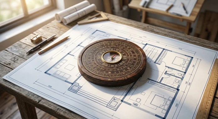 La bàn Bát Trạch trên bản vẽ kiến trúc giúp xác định giáp dần 1974 hợp hướng nào để đón cát khí