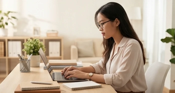 Nữ giới trẻ tuổi chăm chỉ làm việc bên máy tính trong không gian văn phòng năng động thời kỳ đầu lập nghiệp