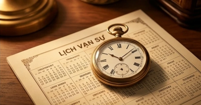 Chiếc đồng hồ cổ điển cạnh cuốn lịch vạn sự thể hiện việc chọn giờ sinh mổ tuổi bính ngọ 2026