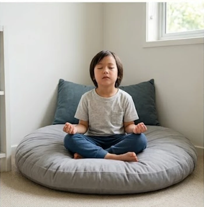 Trẻ ngồi im lặng tại góc bình tĩnh trong 3 đến 5 phút để tự điều chỉnh nhịp thở và hạ nhiệt cảm xúc