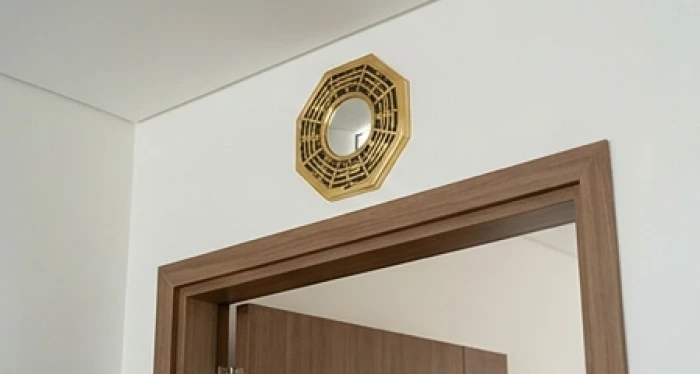 Gương bát quái lồi treo trước cửa chính giúp hóa giải sát khí cho ngôi nhà sai hướng cung phi
