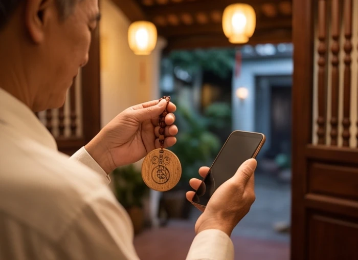 Người cao tuổi chuẩn bị vật phẩm bình an và kiểm tra đồ dùng trước khi di chuyển buổi tối