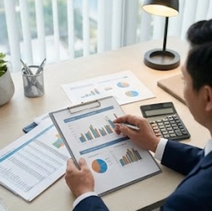 Chuyên gia tài chính rà soát biểu đồ dự báo rủi ro thị trường và lập quỹ dự phòng cho doanh nghiệp