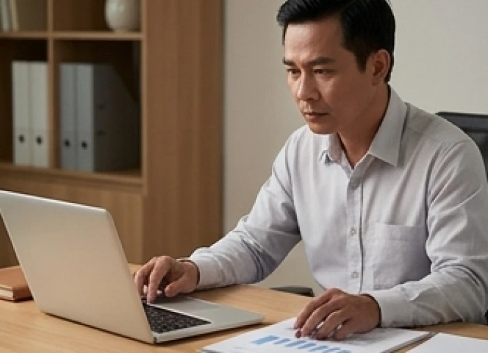 Nam doanh nhân tuổi Bính Dần cẩn trọng xem xét sổ sách kế toán và kiểm soát dòng vốn kinh doanh