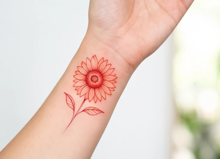 Họa tiết hình xăm hoa hướng dương thanh mảnh đặt ở cổ tay vừa là trang sức vừa là hình xăm hợp tuổi mùi