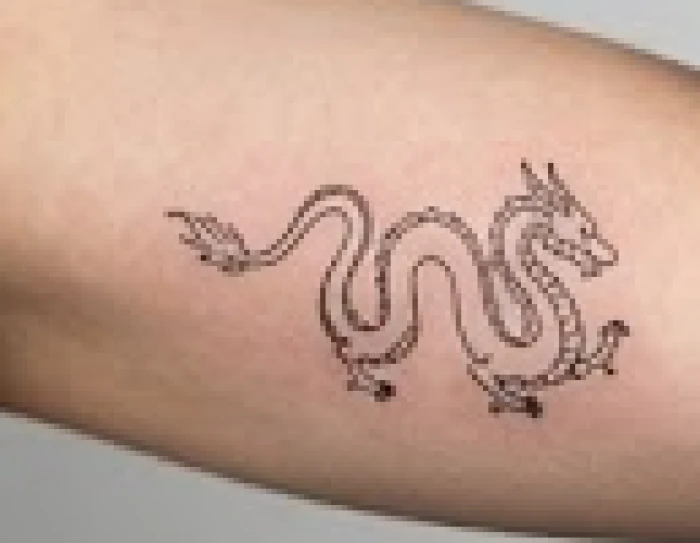 Hình xăm mini rồng nét đơn line art kích thước nhỏ ở mặt trong bắp tay tinh tế dành cho dân văn phòng