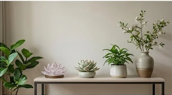 Không gian nội thất được bài trí hài hòa bằng các vật phẩm phong thủy để cân bằng trường khí