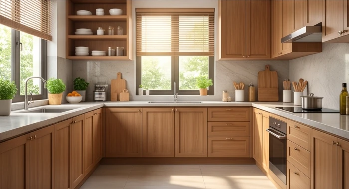 Gian bếp hiện đại ngăn nắp bố trí xoay về hướng cát lành giúp hóa giải sát khí hướng nhà xấu cho tuổi Kỷ Hợi