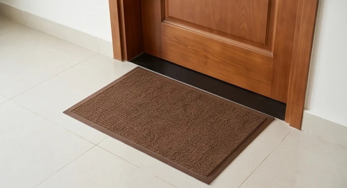 Thảm chùi chân màu nâu đất đặt trước cửa chính hỗ trợ hóa giải sát khí cho gia chủ tuổi Nhâm Dần 1962